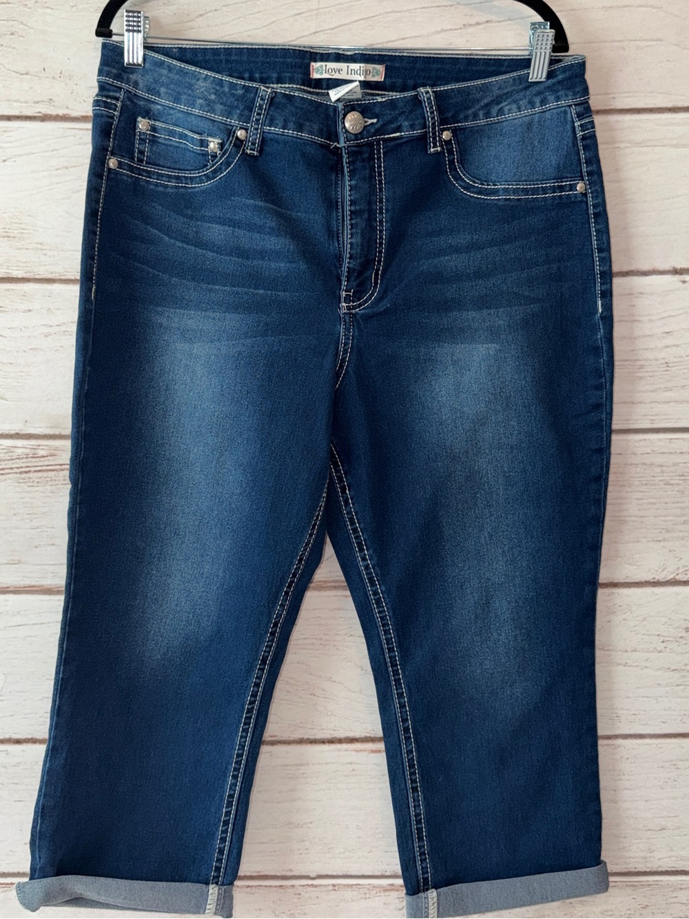 Love Indigo Dark Indigo Cropped Stretch Jeans Size 14